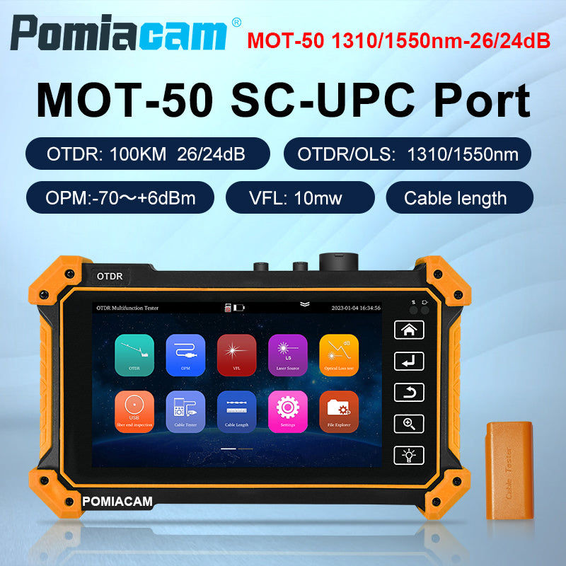 MOT-50 Wrist 5.55 Inch Touch Screen 1310/1550nm 26/24dB OTDR/OPM/VFL/LS/Event Map/Cable Length Network Cable Tester