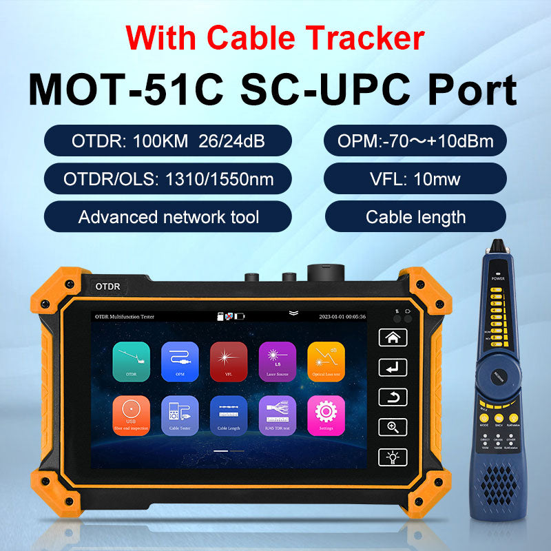 Multifunction MOT-51 OTDR Tester 5.55''Screen OTDR OPM VFL Optic Time-domain Reflectometer Fibre Optic Tester Optical Power Meter