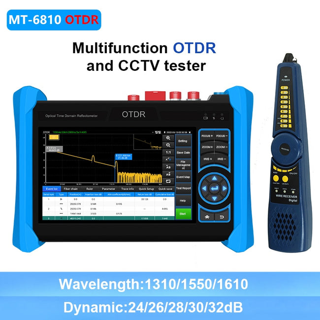 MT-6810 Multifunktions-OTDR CCTV-Tester 5,4 Zoll IPS-Touchscreen 8K H.265 IP+Analog+AHD+CVI+TVI Kameratest 2K VGA-Eingang