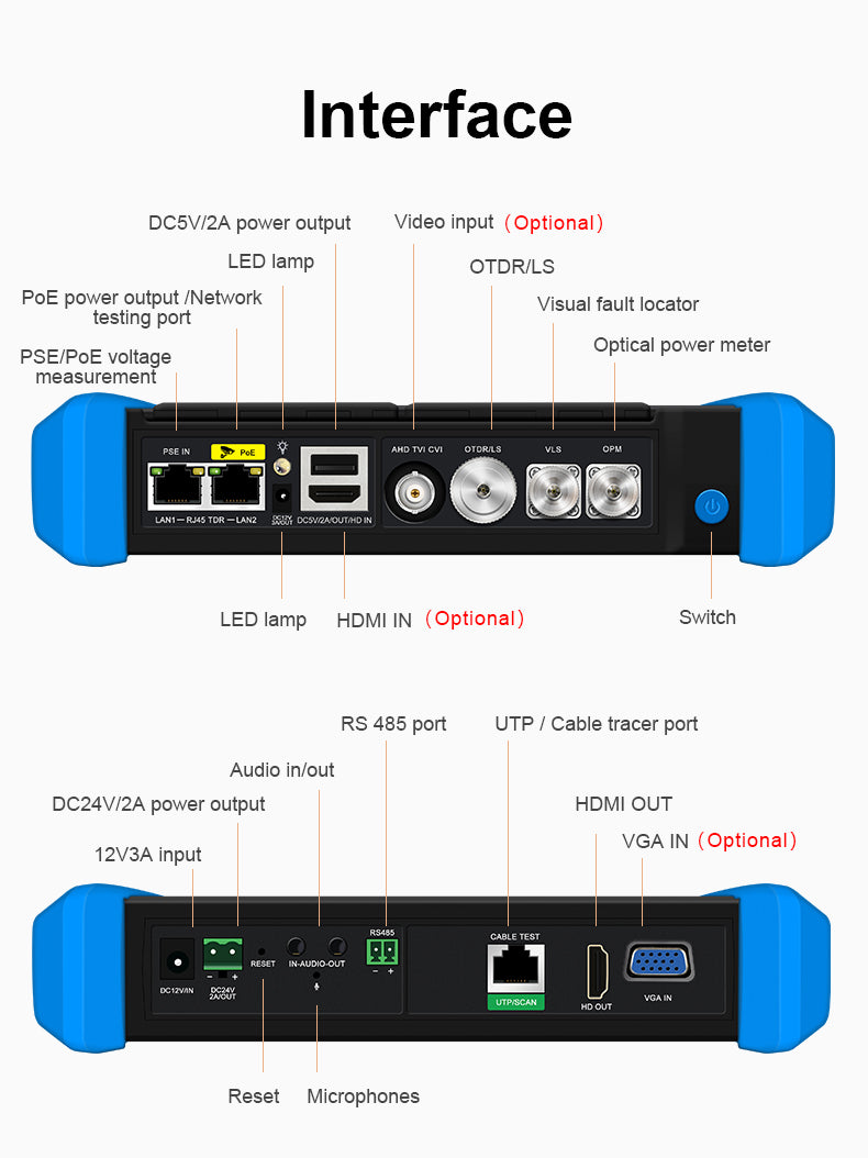 MT-6810 Multifunction OTDR CCTV tester 5.4 Inch IPS touch screen 8K H.265 IP+Analog+AHD+CVI+TVI camera test 2K VGA input