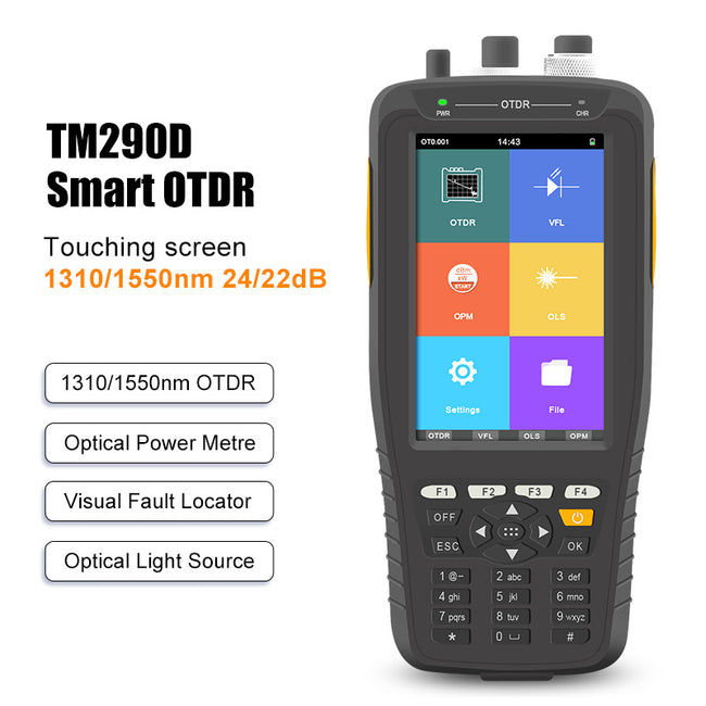Smart OTDR 24/22dB 1310/1550nm OTDR TM290D reflectómetro de dominio de tiempo óptico probador de fibra de máquina inglesa con pantalla IPS de 4 pulgadas